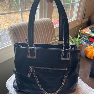 Michael Kors Black Leather Handbag silver chain